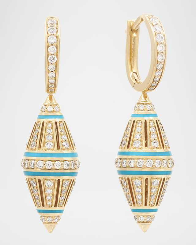 Merriyah 18K Yellow Gold Earrings with Turquoise Ceramic and Diamonds